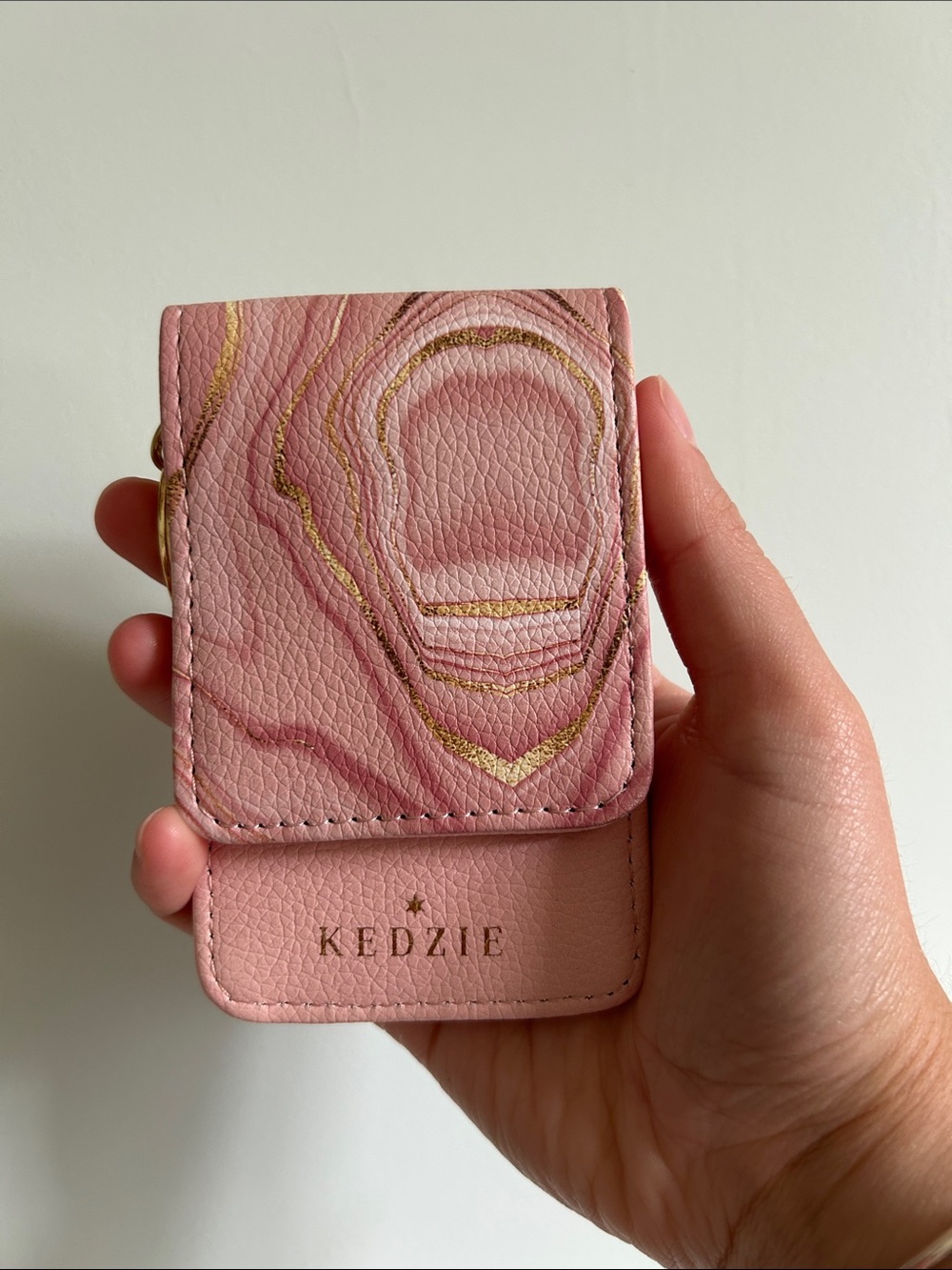 Kedzie Pink Marbled Leather Card & Key Holder